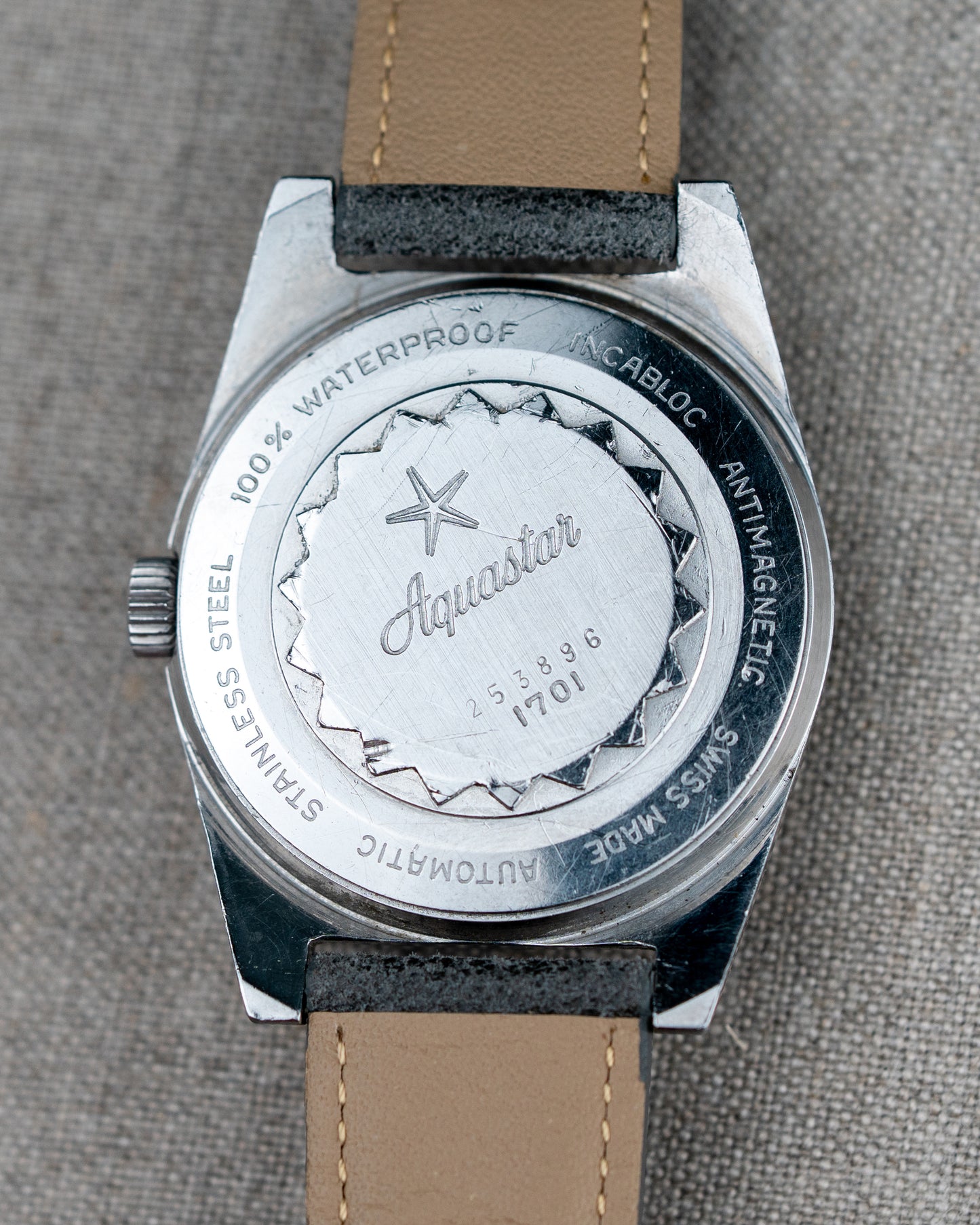 1960's Vintage Aquastar Ref. 1701 - Ghosty-Gray 'Starfish' Sunburst Dial