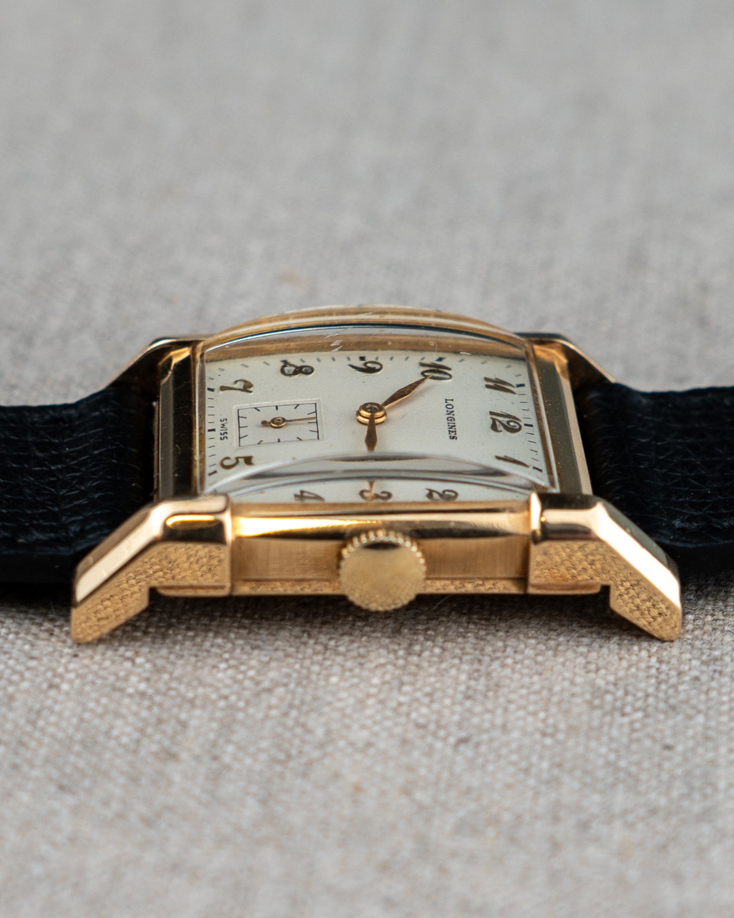 1949 Vintage Longines Solid Gold Rectangle - Fancy Lugs and Silver Dial