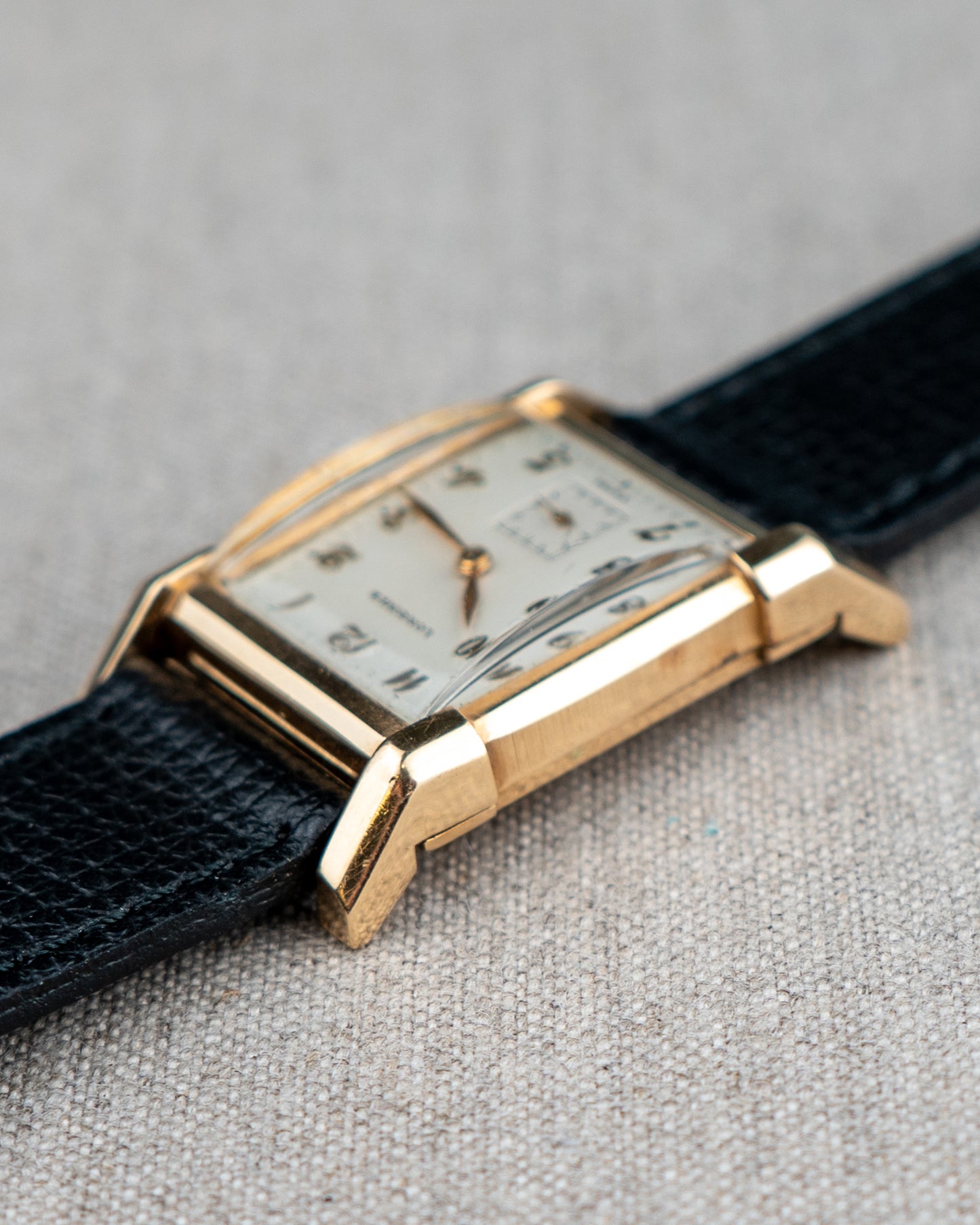 1949 Vintage Longines Solid Gold Rectangle - Fancy Lugs and Silver Dial
