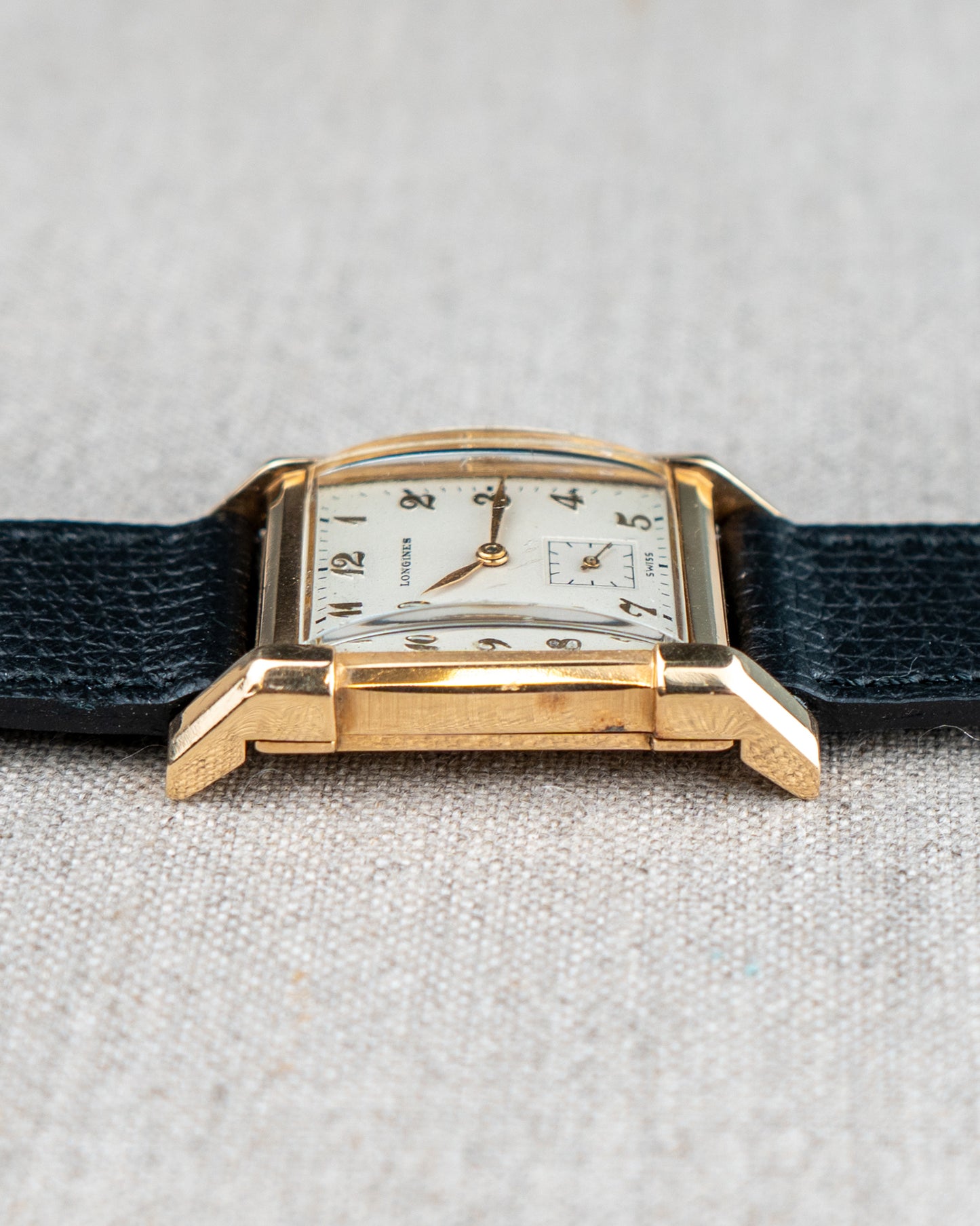 1949 Vintage Longines Solid Gold Rectangle - Fancy Lugs and Silver Dial