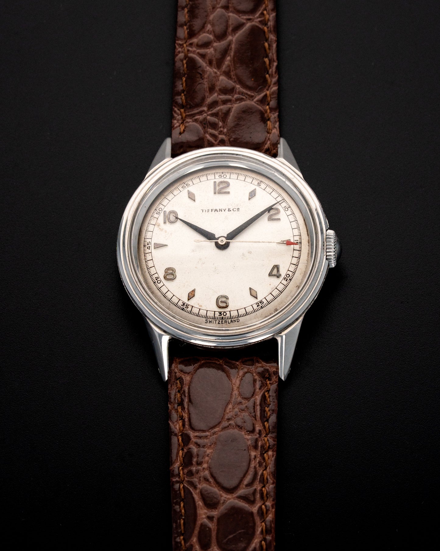 1940's Vintage Tiffany & Co. Borgel Case Ref. 18625 - Silver Dial with Red Arrow Hand