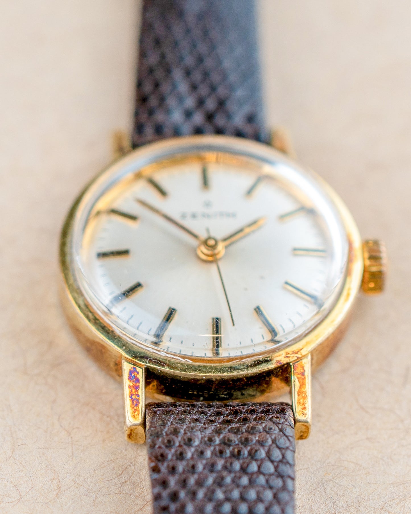 1970'S Vintage Ladies Zenith Time-Only Gold Plated - Silver Dial