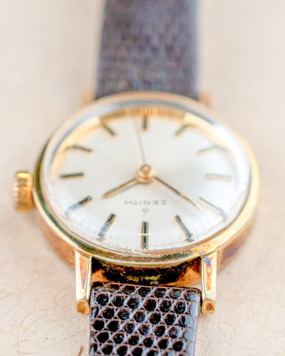 1970'S Vintage Ladies Zenith Time-Only Gold Plated - Silver Dial