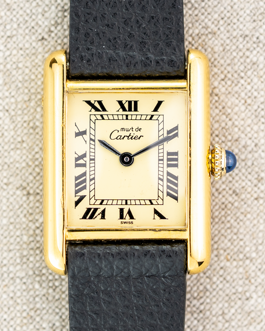 1980's Vintage Cartier Tank Must de Vermeil Small Model - Roman Numeral 'Lemon Dial'