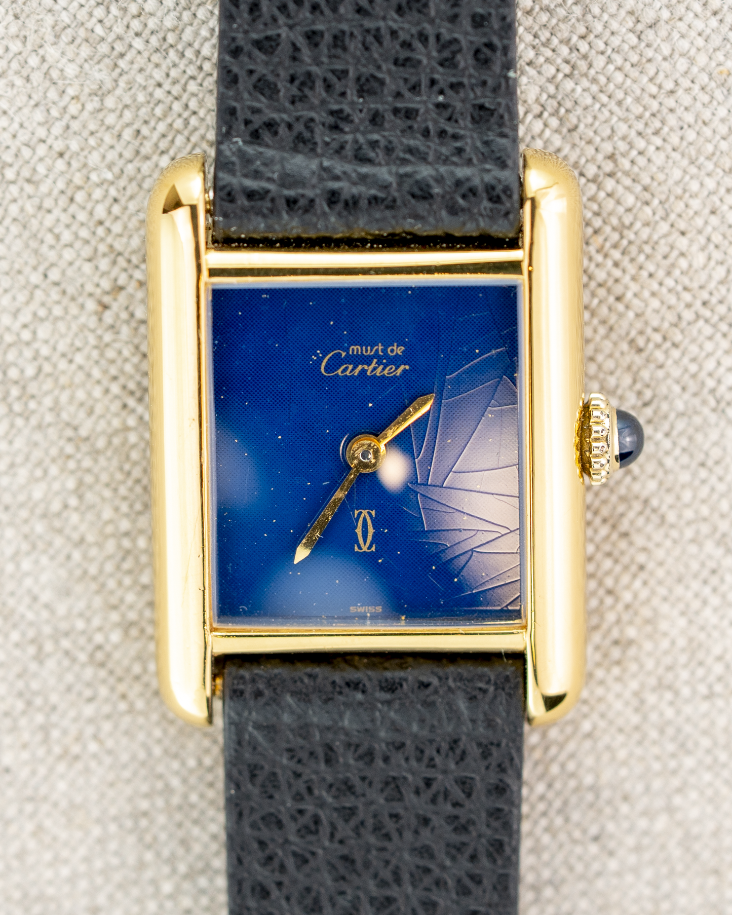 1980's Vintage Cartier Tank Must de Vermeil Small Model - Blue 'Lapis' Spider Dial