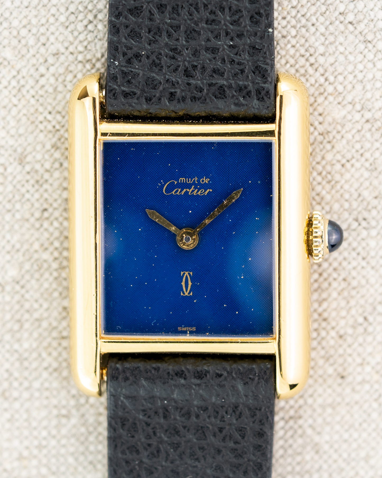 1980's Vintage Cartier Tank Must de Vermeil Small Model - Blue 'Lapis' Spider Dial