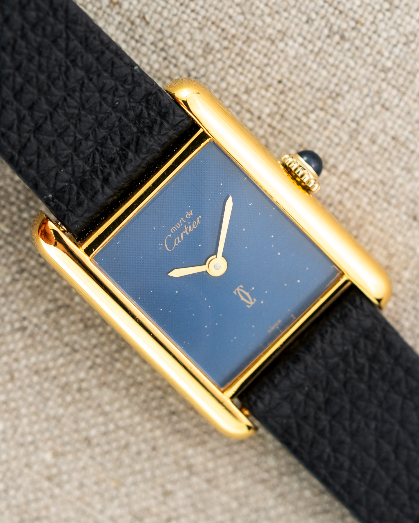 1980's Vintage Cartier Tank Must de Vermeil Small Model - Blue 'Lapis' Spider Dial
