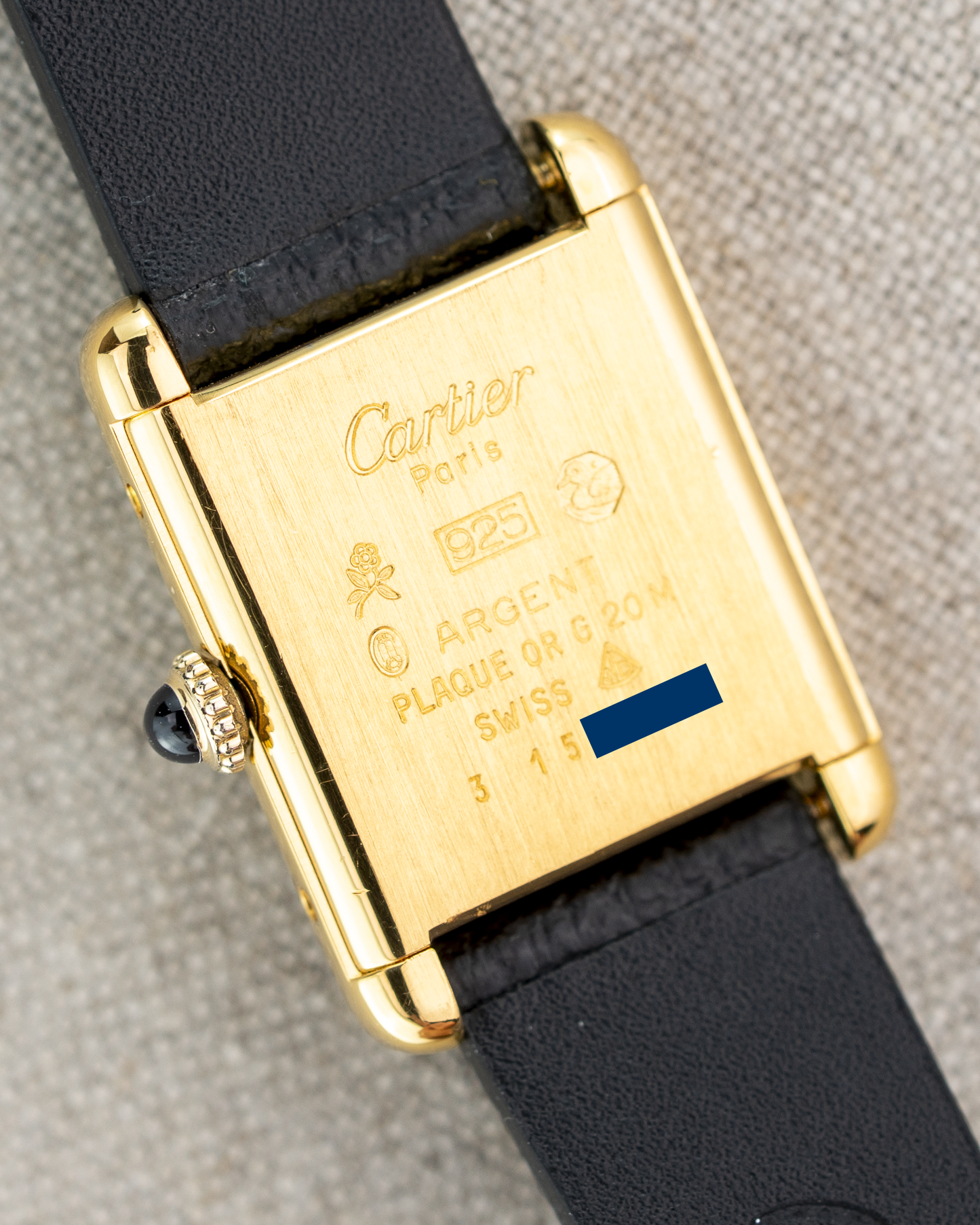 1980's Vintage Cartier Tank Must de Vermeil Small Model - Blue 'Lapis' Spider Dial
