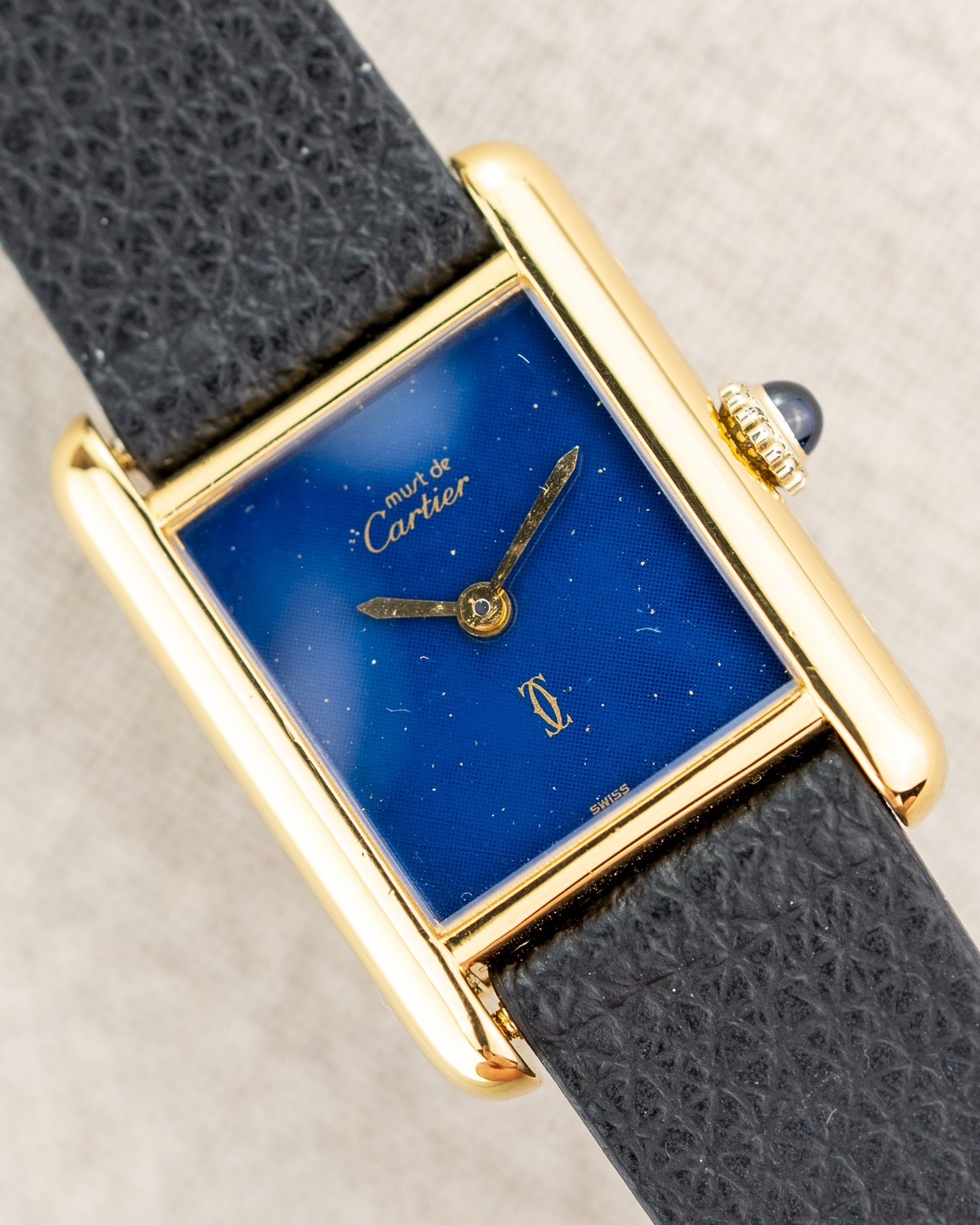 1980's Vintage Cartier Tank Must de Vermeil Small Model - Blue 'Lapis' Spider Dial