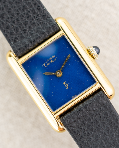 1980's Vintage Cartier Tank Must de Vermeil Small Model - Blue 'Lapis' Spider Dial