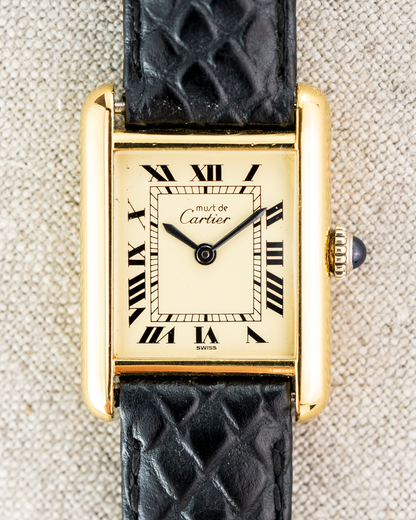 1980's Vintage Cartier Tank Must de Vermeil Small Model - Roman Numeral 'Lemon Dial'