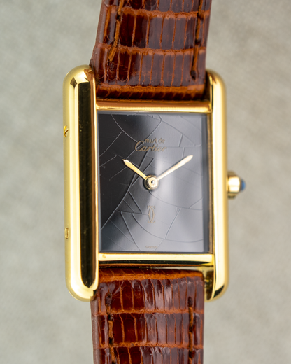 1980's Vintage Cartier Tank Must de Vermeil Small Model Ref. 54377 - Black 'Onyx' Spider Dial