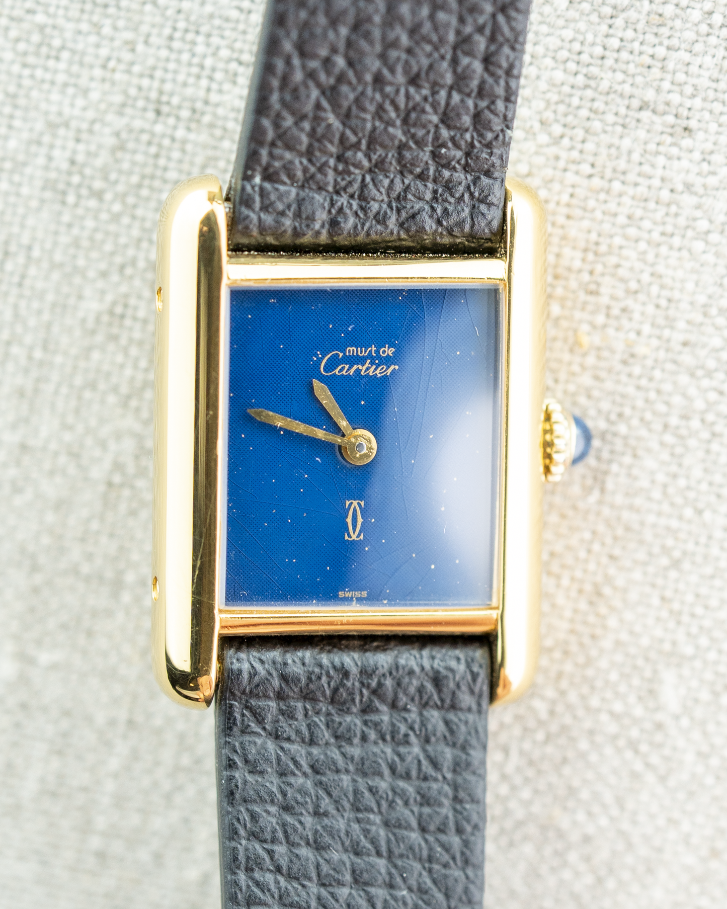 1980's Vintage Cartier Tank Must de Vermeil Small Model - Blue 'Lapis' Spider Dial