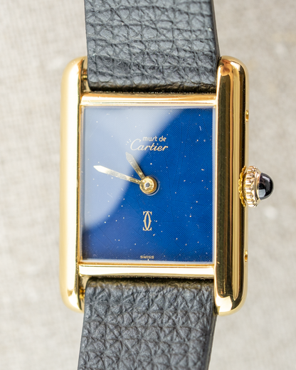 1980's Vintage Cartier Tank Must de Vermeil Small Model - Blue 'Lapis' Spider Dial