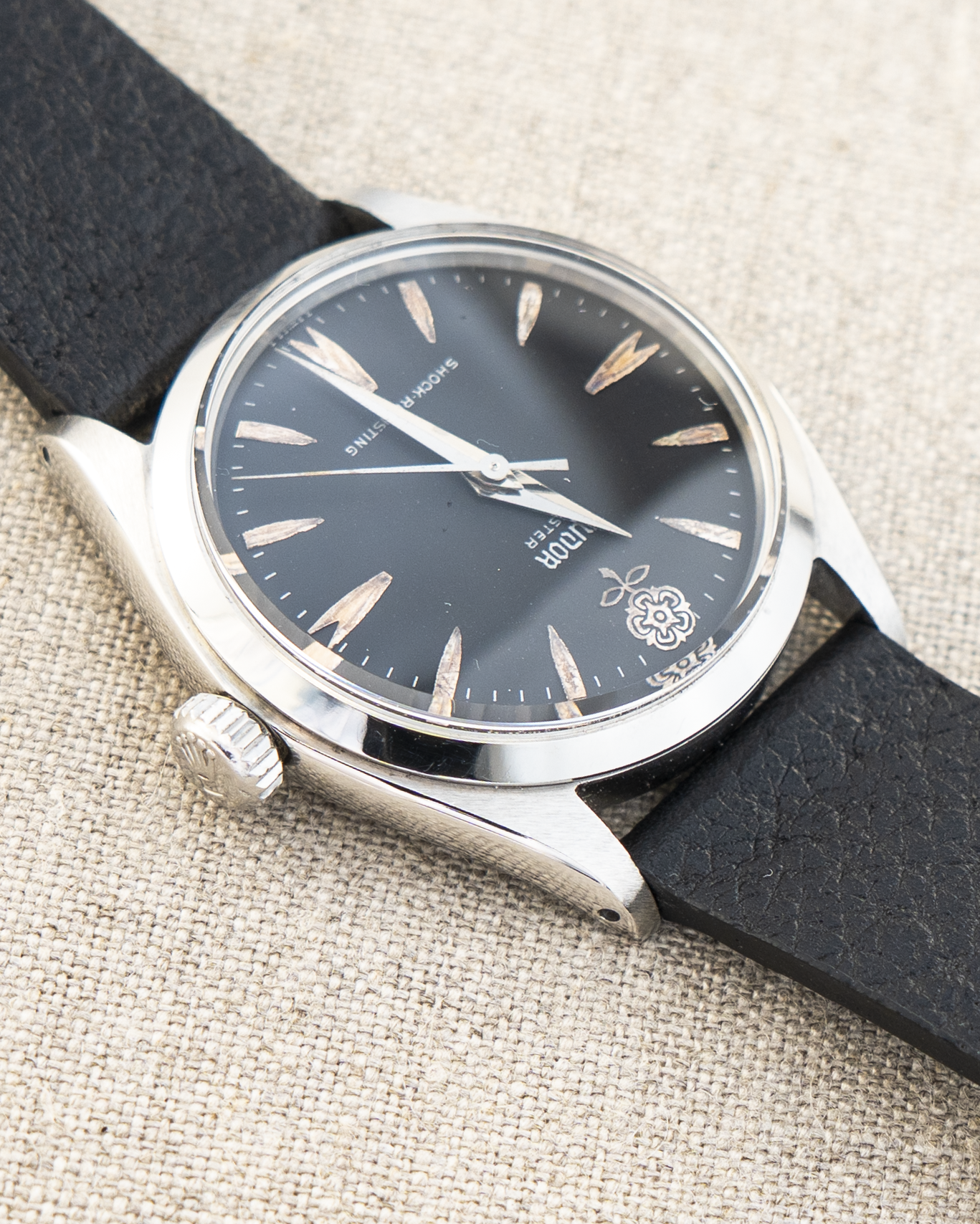 1962 Vintage Tudor Oyster Shock-Resisting Ref. 7934 - Matte Black 'Big Rose' Dial