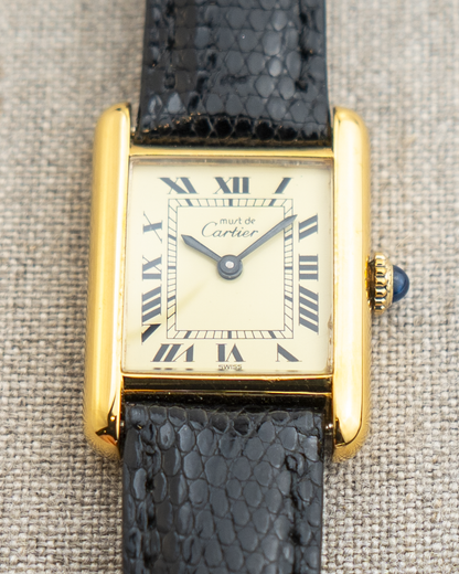 1980's Vintage Cartier Tank Must de Vermeil Small Model - Roman Numeral 'Lemon Dial'