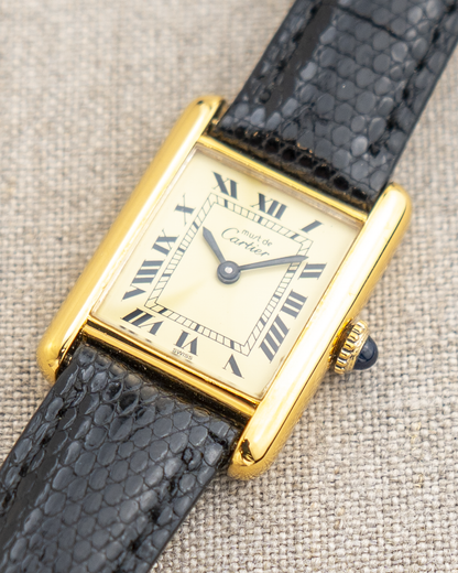 1980's Vintage Cartier Tank Must de Vermeil Small Model - Roman Numeral 'Lemon Dial'
