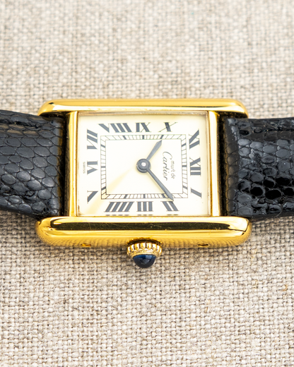 1980's Vintage Cartier Tank Must de Vermeil Small Model - Roman Numeral 'Lemon Dial'