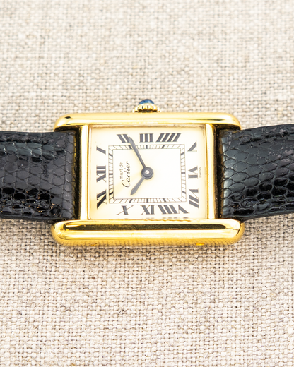 1980's Vintage Cartier Tank Must de Vermeil Small Model - Roman Numeral 'Lemon Dial'