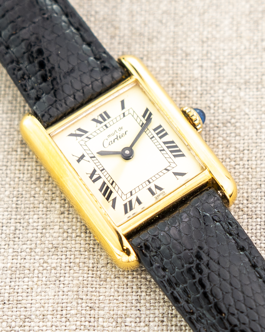 1980's Vintage Cartier Tank Must de Vermeil Small Model - Roman Numeral 'Lemon Dial'