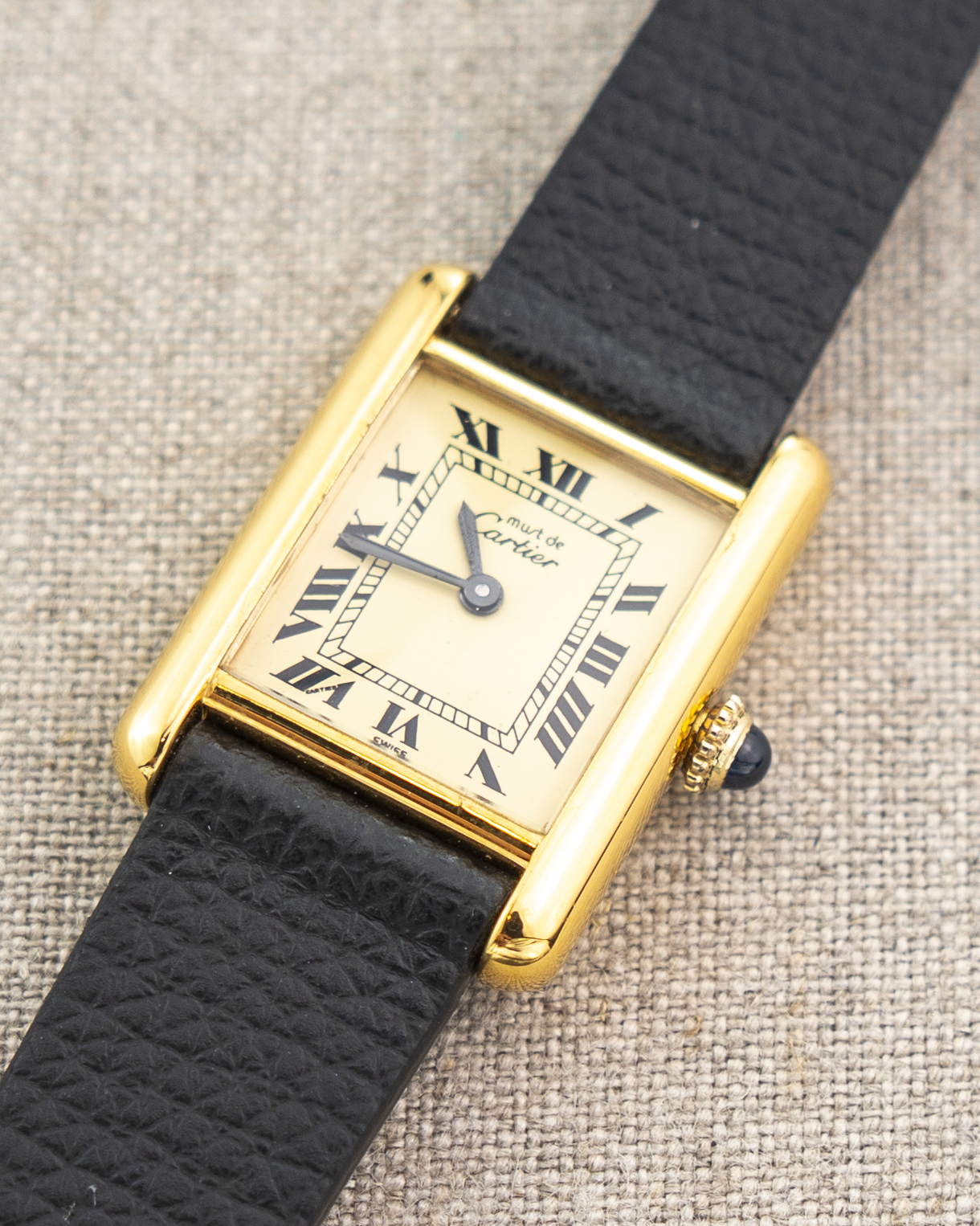1980's Vintage Cartier Tank Must de Vermeil Small Model - Roman Numeral 'Lemon Dial'