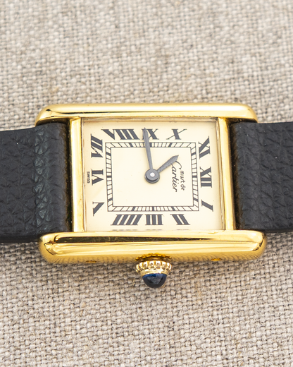 1980's Vintage Cartier Tank Must de Vermeil Small Model - Roman Numeral 'Lemon Dial'