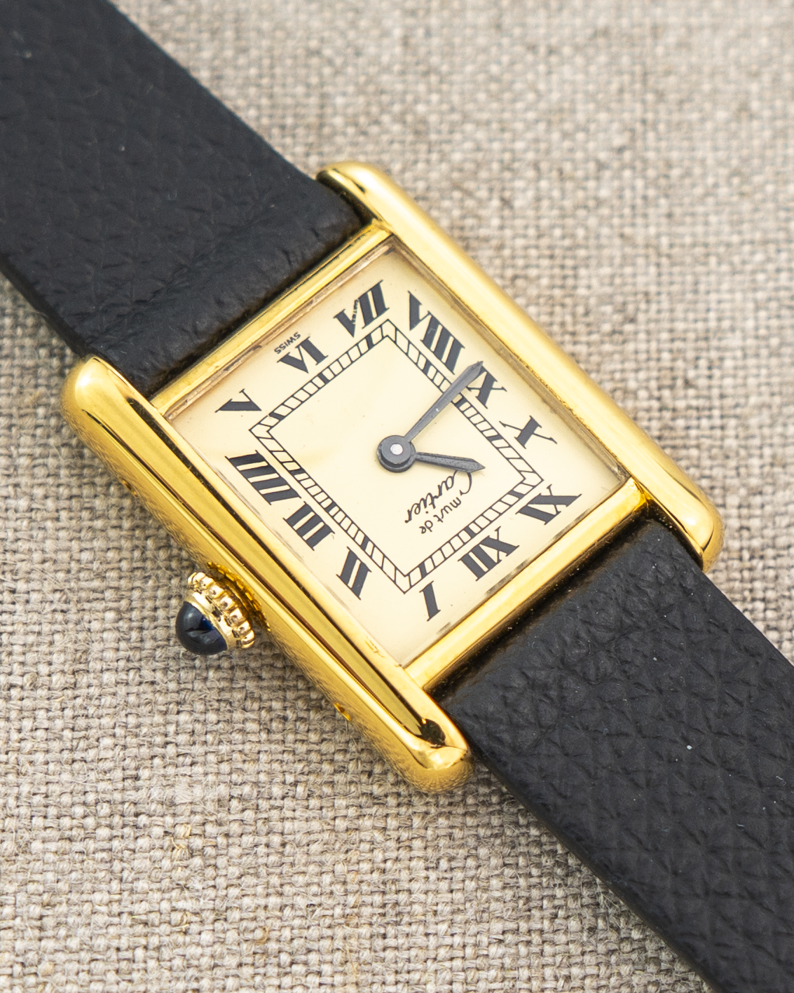 1980's Vintage Cartier Tank Must de Vermeil Small Model - Roman Numeral 'Lemon Dial'