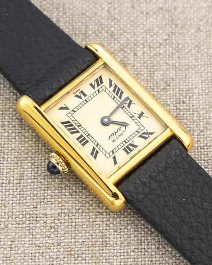 1980's Vintage Cartier Tank Must de Vermeil Small Model - Roman Numeral 'Lemon Dial'