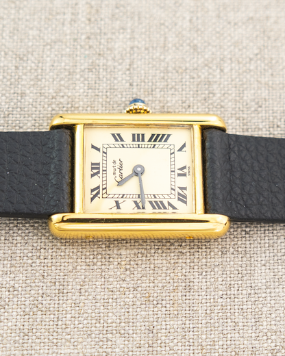 1980's Vintage Cartier Tank Must de Vermeil Small Model - Roman Numeral 'Lemon Dial'