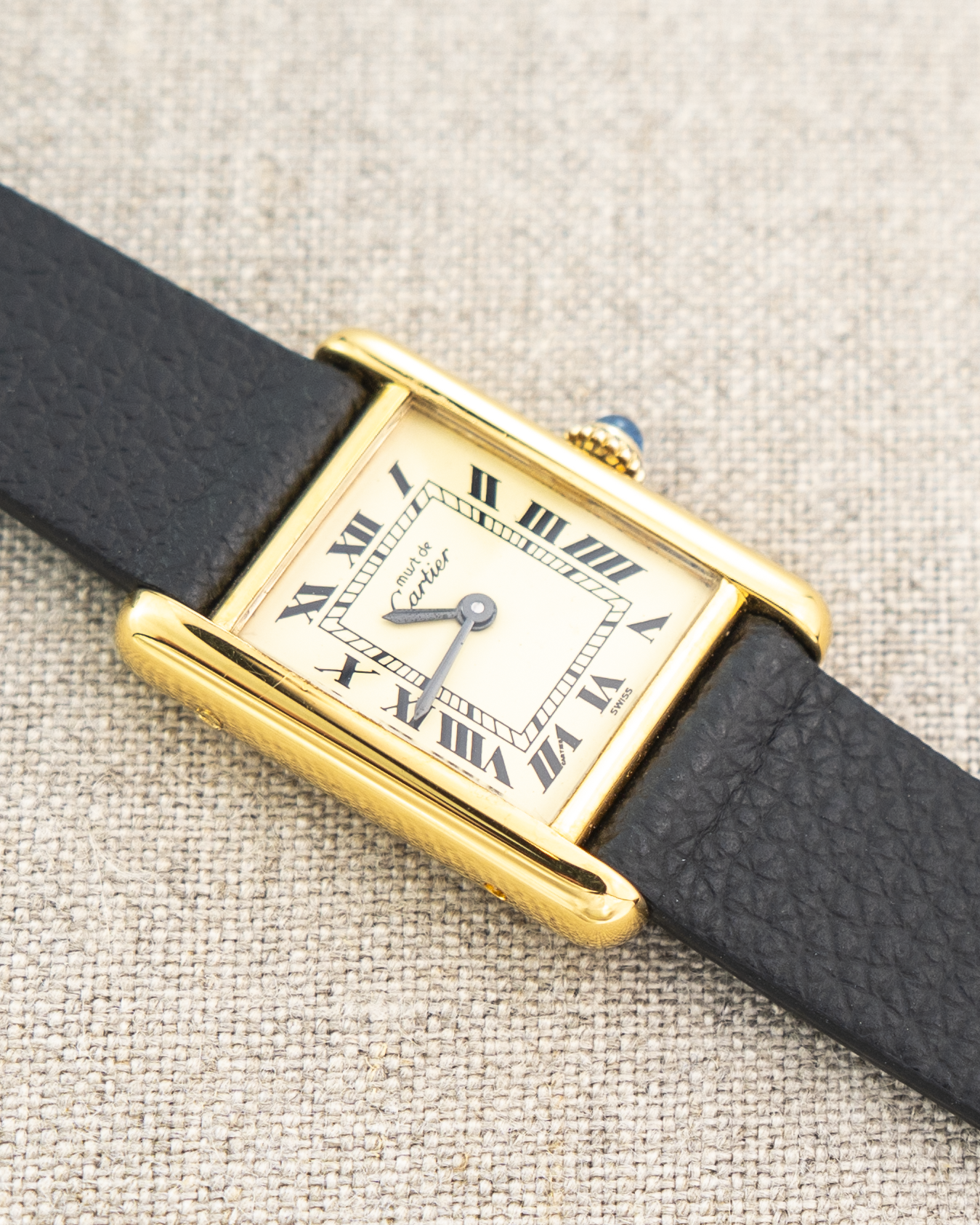 1980's Vintage Cartier Tank Must de Vermeil Small Model - Roman Numeral 'Lemon Dial'