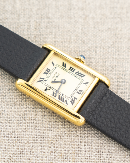 1980's Vintage Cartier Tank Must de Vermeil Small Model - Roman Numeral 'Lemon Dial'
