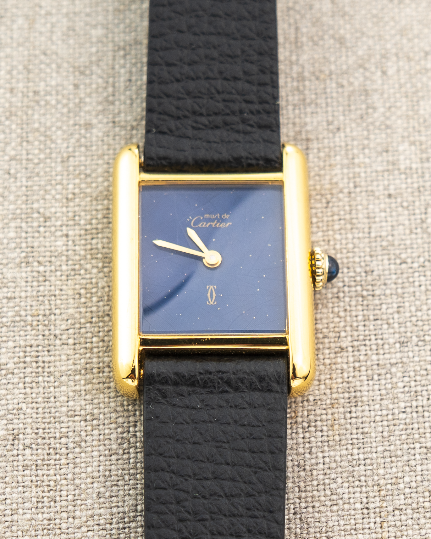 1980's Vintage Cartier Tank Must de Vermeil Small Model - Blue 'Lapis' Spider Dial