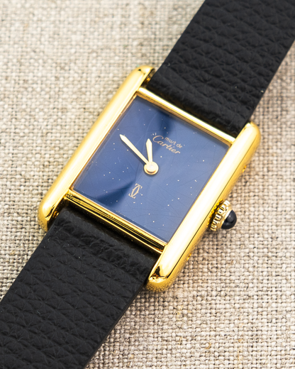 1980's Vintage Cartier Tank Must de Vermeil Small Model - Blue 'Lapis' Spider Dial