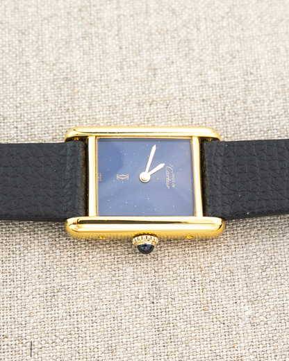 1980's Vintage Cartier Tank Must de Vermeil Small Model - Blue 'Lapis' Spider Dial
