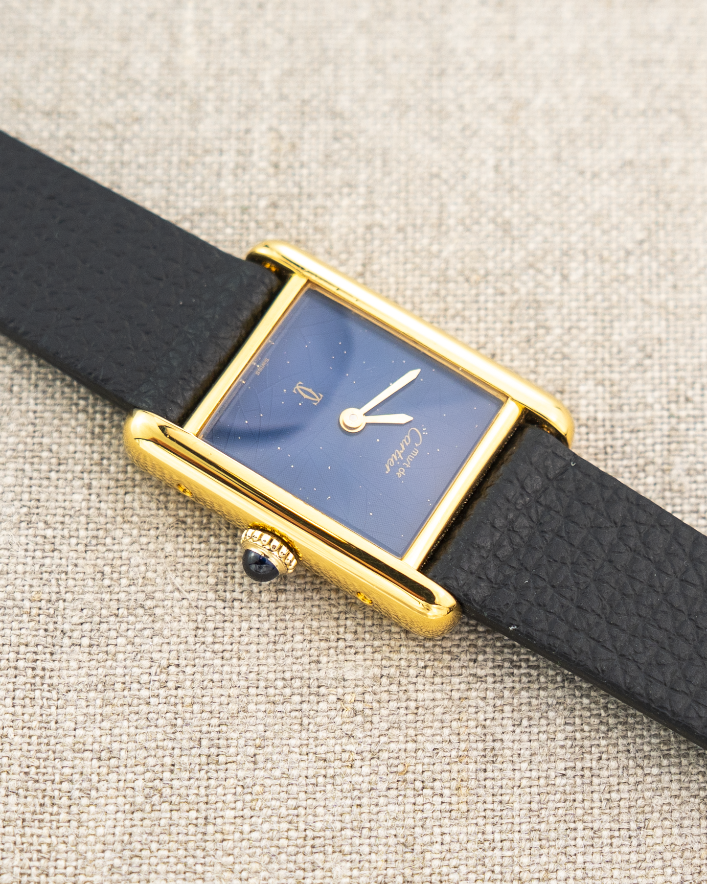 1980's Vintage Cartier Tank Must de Vermeil Small Model - Blue 'Lapis' Spider Dial
