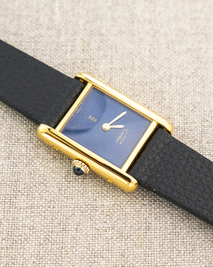 1980's Vintage Cartier Tank Must de Vermeil Small Model - Blue 'Lapis' Spider Dial