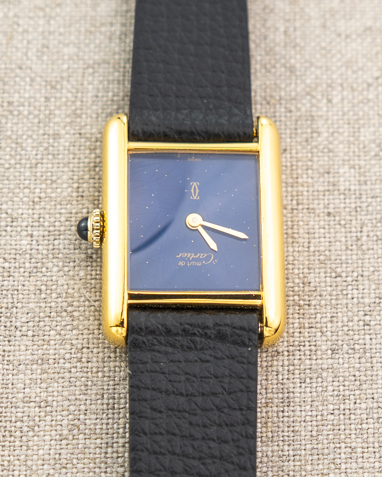 1980's Vintage Cartier Tank Must de Vermeil Small Model - Blue 'Lapis' Spider Dial