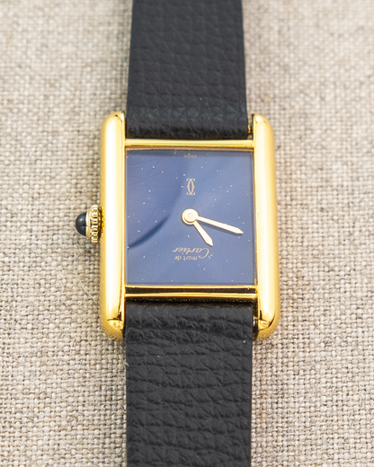 1980's Vintage Cartier Tank Must de Vermeil Small Model - Blue 'Lapis' Spider Dial