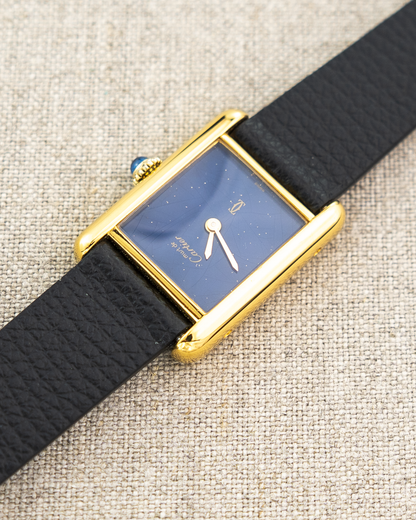 1980's Vintage Cartier Tank Must de Vermeil Small Model - Blue 'Lapis' Spider Dial
