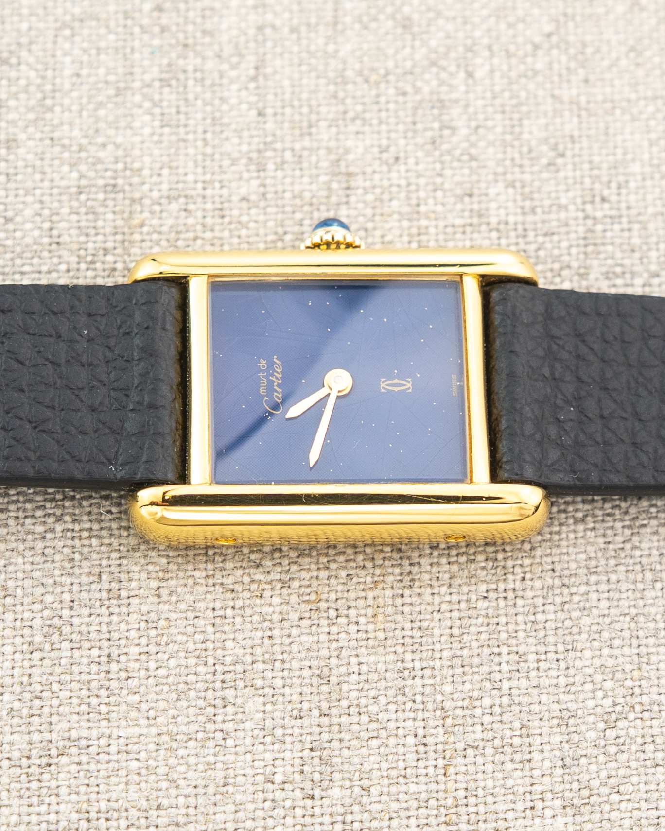 1980's Vintage Cartier Tank Must de Vermeil Small Model - Blue 'Lapis' Spider Dial