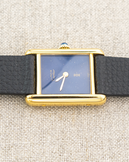 1980's Vintage Cartier Tank Must de Vermeil Small Model - Blue 'Lapis' Spider Dial