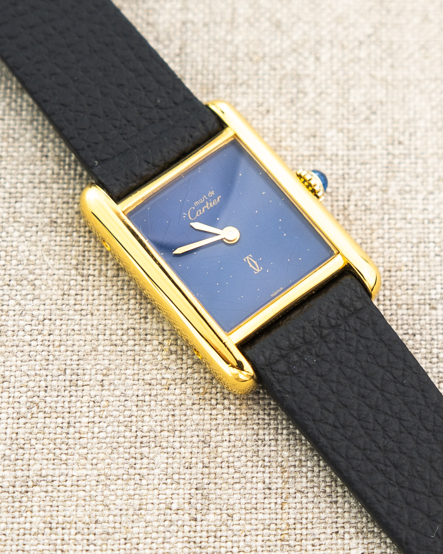 1980's Vintage Cartier Tank Must de Vermeil Small Model - Blue 'Lapis' Spider Dial