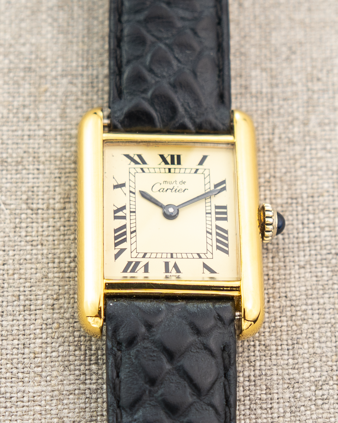 1980's Vintage Cartier Tank Must de Vermeil Small Model - Roman Numeral 'Lemon Dial'