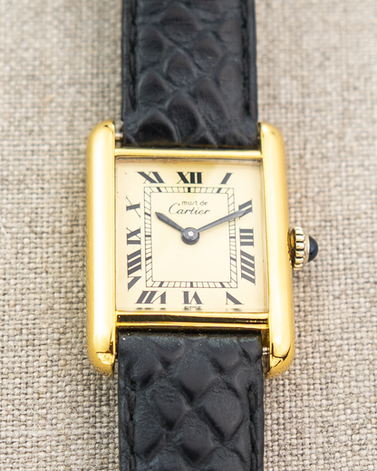 1980's Vintage Cartier Tank Must de Vermeil Small Model - Roman Numeral 'Lemon Dial'