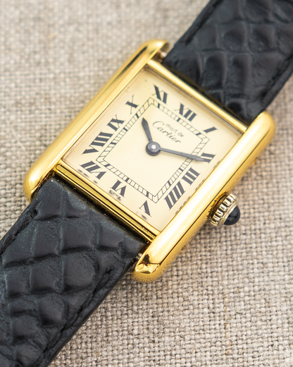 1980's Vintage Cartier Tank Must de Vermeil Small Model - Roman Numeral 'Lemon Dial'