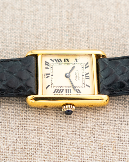 1980's Vintage Cartier Tank Must de Vermeil Small Model - Roman Numeral 'Lemon Dial'