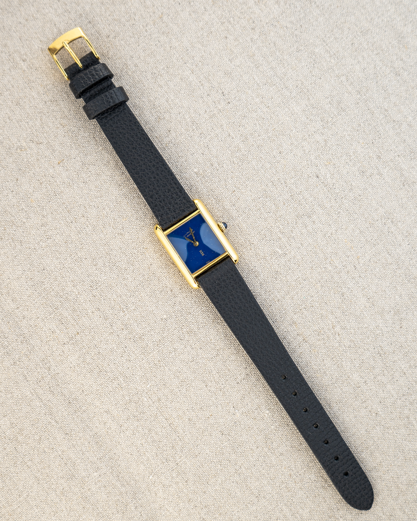 1980's Vintage Cartier Tank Must de Vermeil Small Model - Blue 'Lapis' Spider Dial