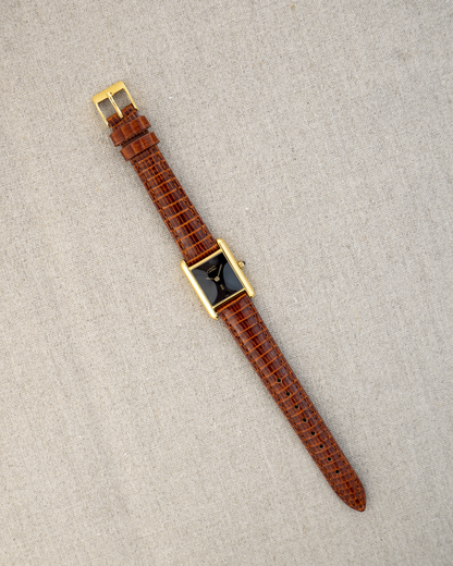 1980's Vintage Cartier Tank Must de Vermeil Small Model Ref. 54377 - Black 'Onyx' Spider Dial