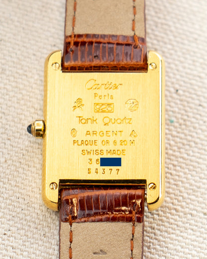1980's Vintage Cartier Tank Must de Vermeil Small Model Ref. 54377 - Black 'Onyx' Spider Dial