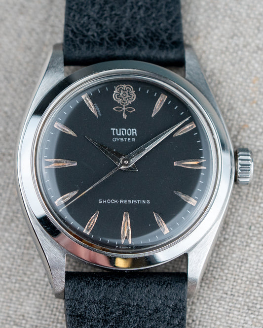 1962 Vintage Tudor Oyster Shock-Resisting Ref. 7934 - Matte Black 'Big Rose' Dial